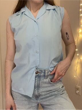 Light Blue Vintage Button Up Tank Top